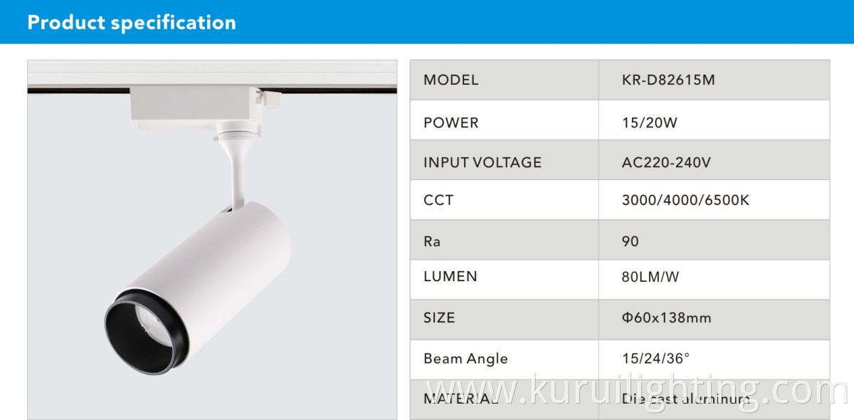 15/20W COB 3 Wires indoor LED Track light